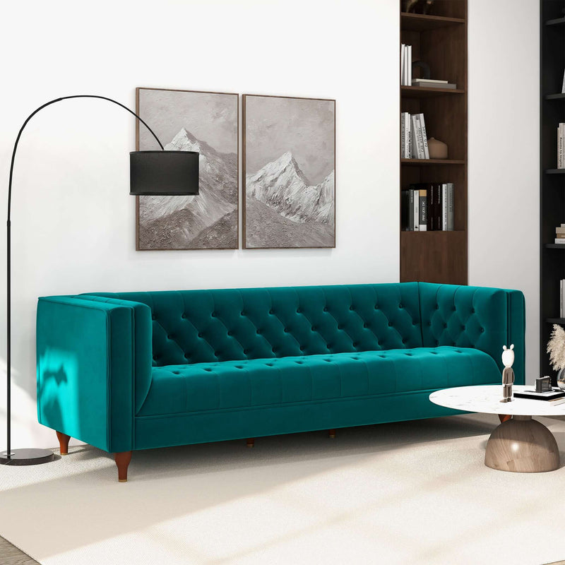 Houston Teal Velvet Luxury Chesterfield Sofa