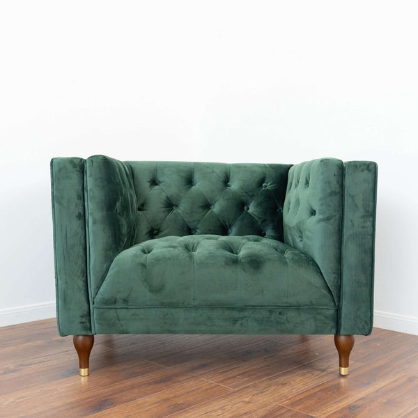 Houston Dark Green Velvet Tufted Back Lounge Chair