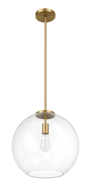 Gleam Single Light Pendant Lamp With Clear Globe Glass - Satin Brass