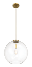 Gleam Single Light Pendant Lamp With Clear Globe Glass - Satin Brass