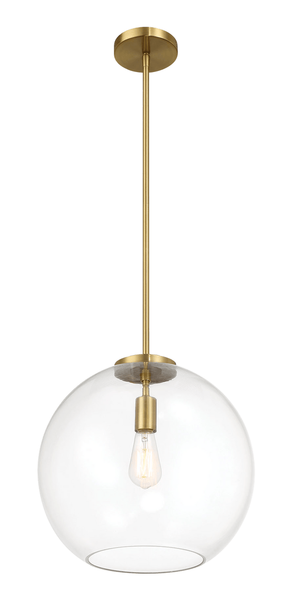 Gleam Single Light Pendant Lamp With Clear Globe Glass - Satin Brass