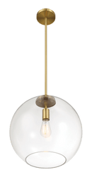 Gleam Single Light Pendant Lamp With Clear Globe Glass - Satin Brass