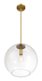 Gleam Single Light Pendant Lamp With Clear Globe Glass - Satin Brass