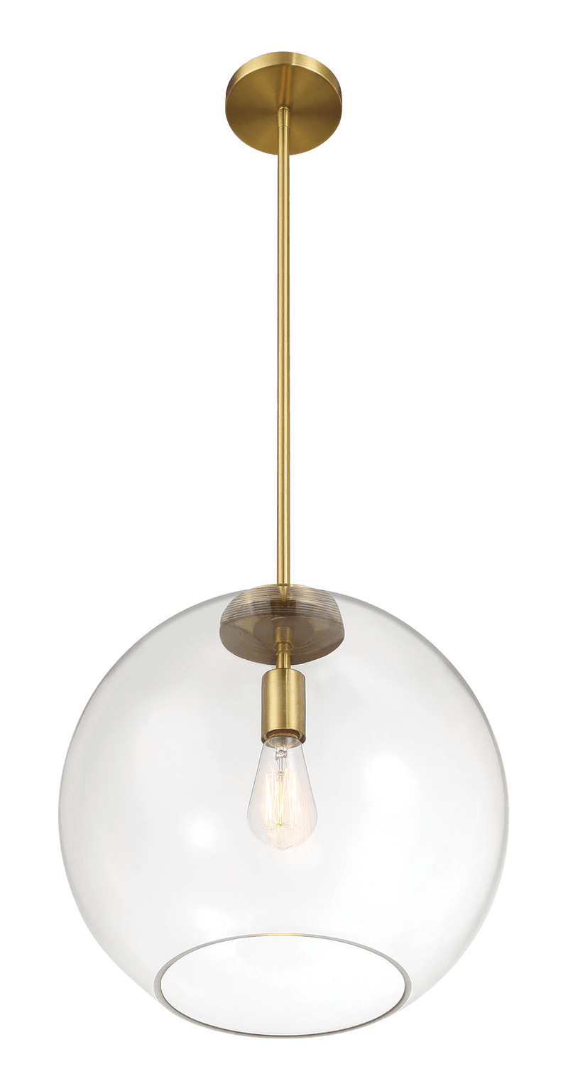 Gleam Single Light Pendant Lamp With Clear Globe Glass - Satin Brass