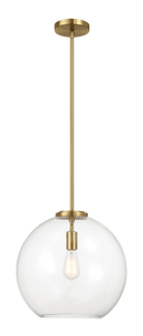 Gleam Single Light Pendant Lamp With Clear Globe Glass - Satin Brass