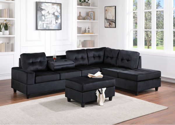 20Heights Velvet Sectional & Ottoman