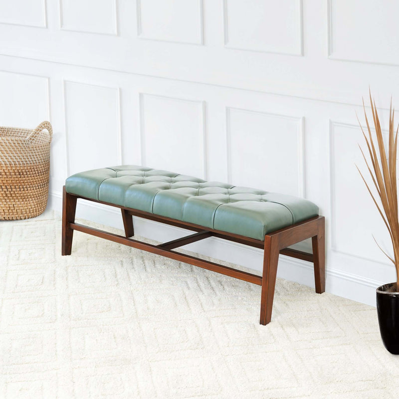 Hera Green Leather Buttoned Bench