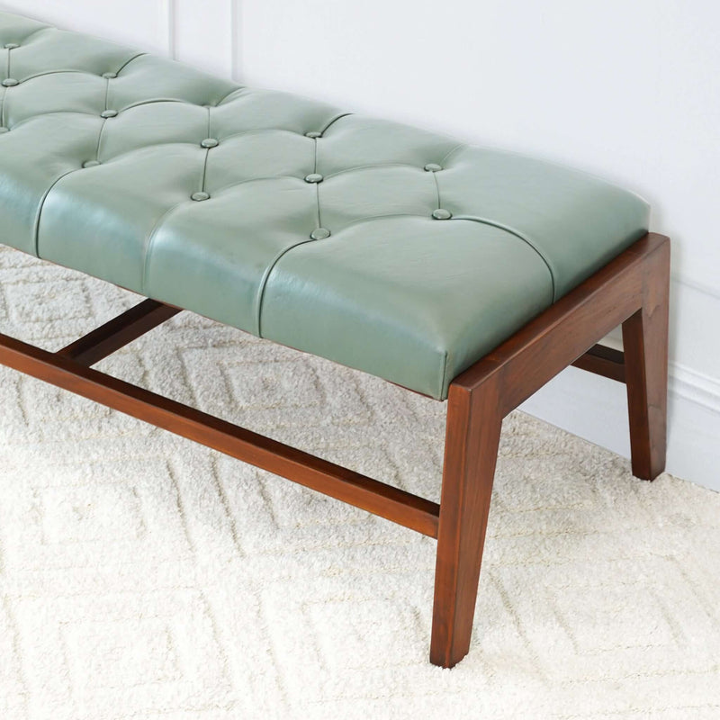 Hera Green Leather Buttoned Bench