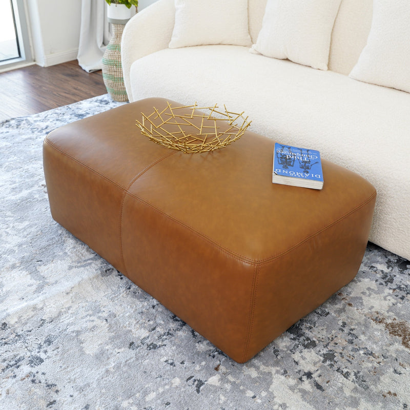 Ingram Tan Leather Ottoman