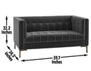 Isaac Channel Stitched Gray Velvet Loveseat