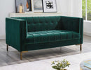 Isaac Channel Stitched Green Velvet Loveseat