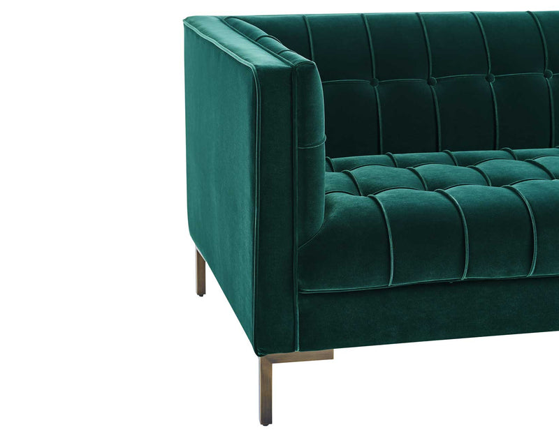 Isaac Channel Stitched Green Velvet Sofa