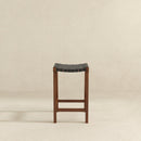 James Mid-Century Modern Genuine Black Leather 29" Bar Stool