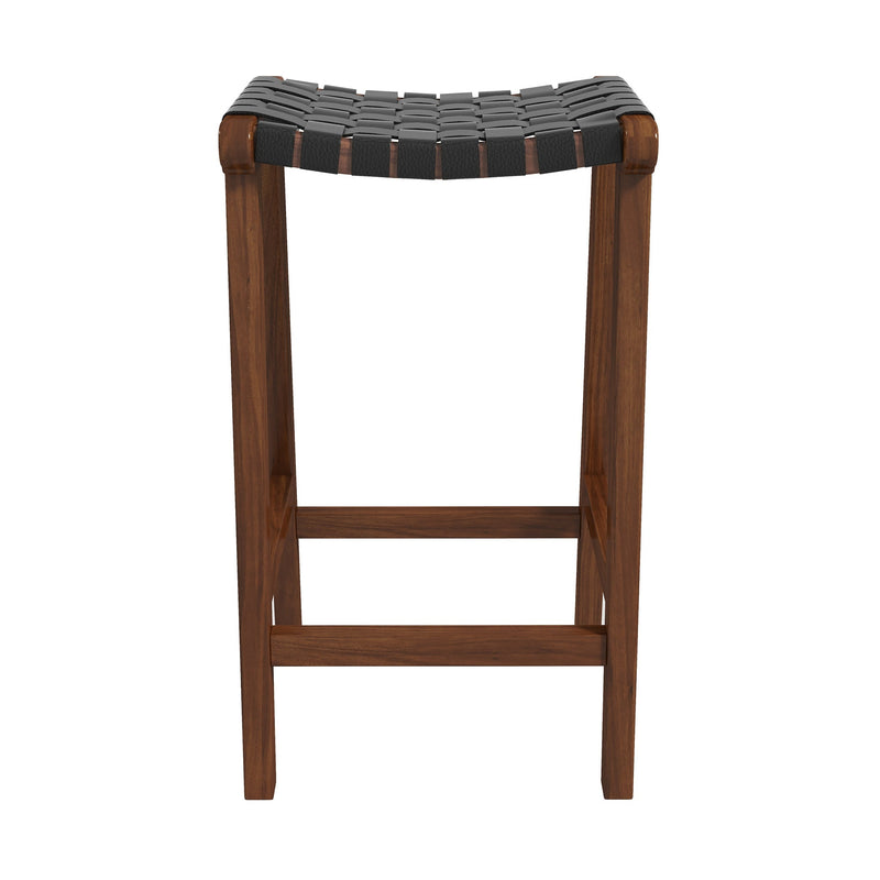 James Mid-Century Modern Genuine Black Leather 29" Bar Stool