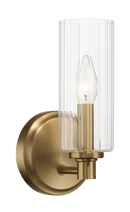 Jardin Single Light Wall Sconce With Clear Ribbed Glass - Satin Brass