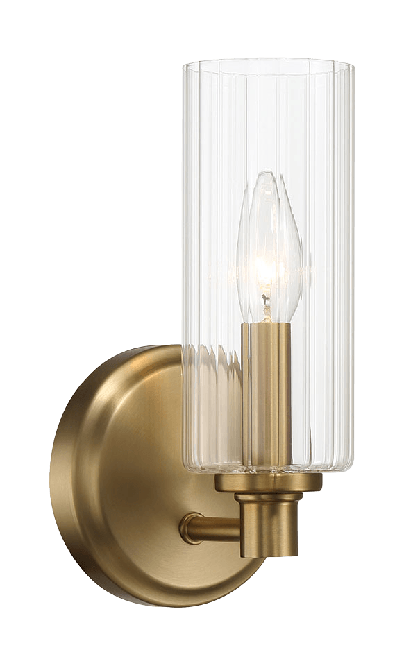 Jardin Single Light Wall Sconce With Clear Ribbed Glass - Satin Brass