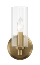 Jardin Single Light Wall Sconce With Clear Ribbed Glass - Satin Brass