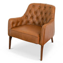 Joshua Tan Leather Tufted Lounge Chair