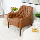 Joshua Tan Leather Tufted Lounge Chair