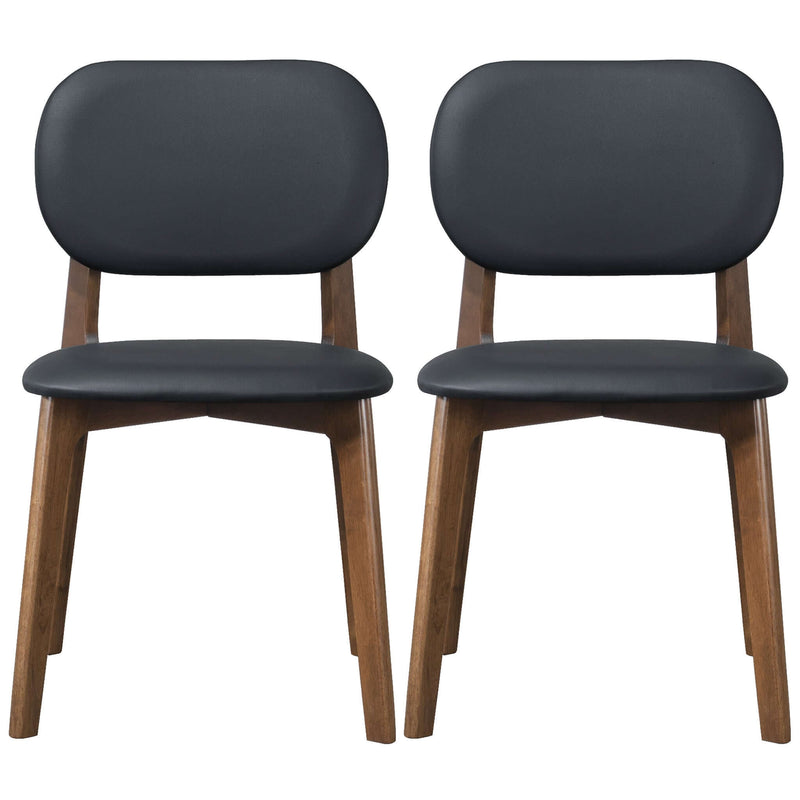 Kelsey Mid-Century Modern Black Leather Dining Chair (Set of 2)