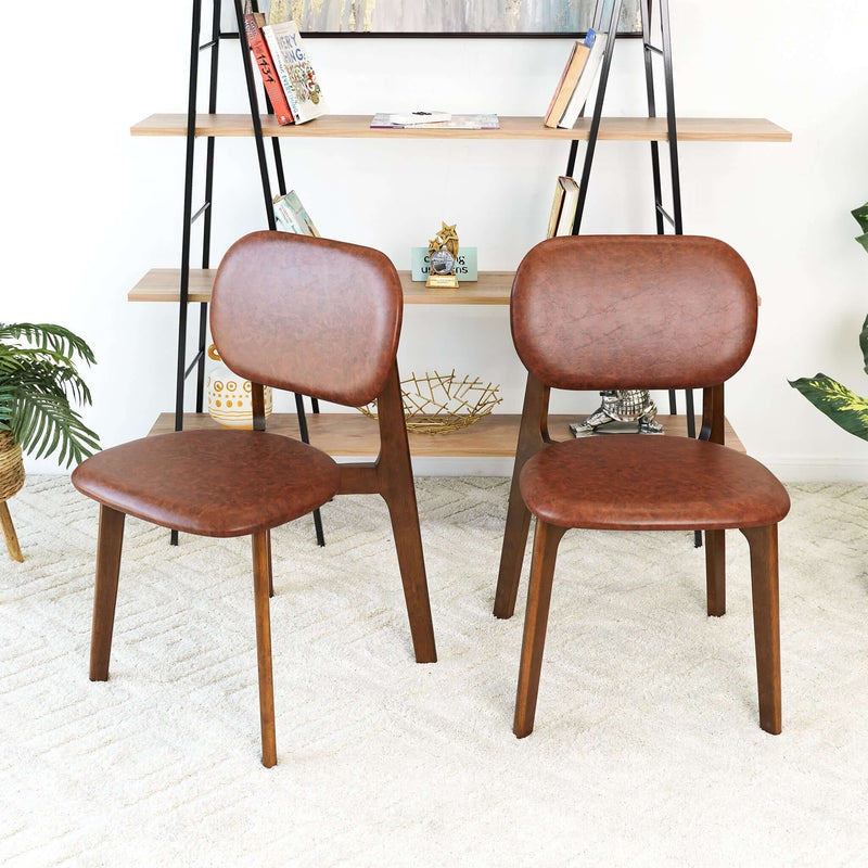 Kelsey Mid-Century Modern Brown Leather Dining Chair (Set of 2)