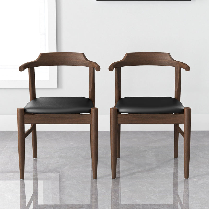 Leon Mid-Century Modern Leather Dining Chair (Set of 2)