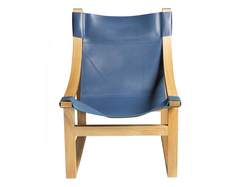 Lima Sling Chair, Cobalt Leather with Natural Frame