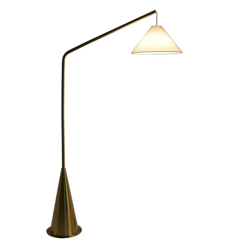 Lisbon Black Floor Lamp with On/Off Switch Coned Base Hanging White Fabric Shade