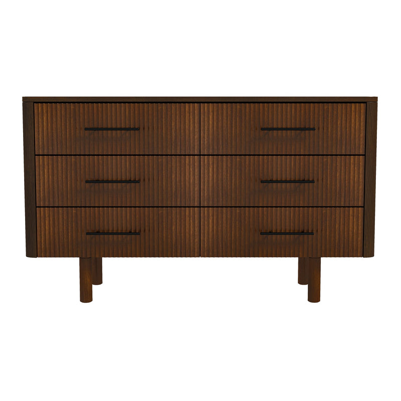 Logan Mid Century Modern Walnut Dresser with 6 Drawers