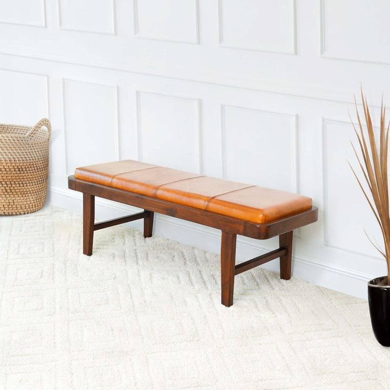 Maddox Tan Leather Bench