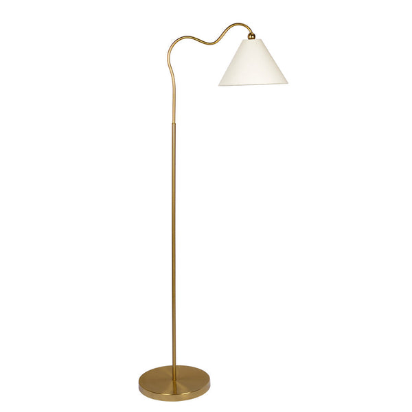 Majestic Brass Ring Base Curved Floor Lamp with Triangle White Drum Shade