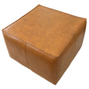 Mallory Mid-Century Square Genuine Leather Upholstered Ottoman in Tan 27.5"