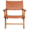 Melody Tan Strap Leather Teak Wood Lounge Chair