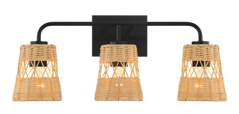 Moonlit Three Lights Wall Sconce With Rattan Shade, Bathroom Lighting Fixtures Over Mirror