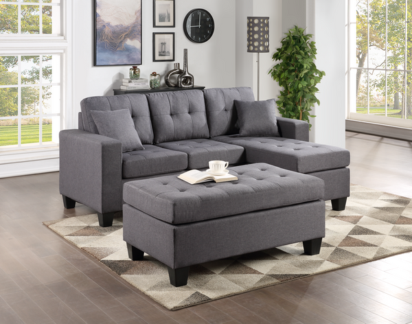 Naomi Gray Linen Sectional with Ottoman