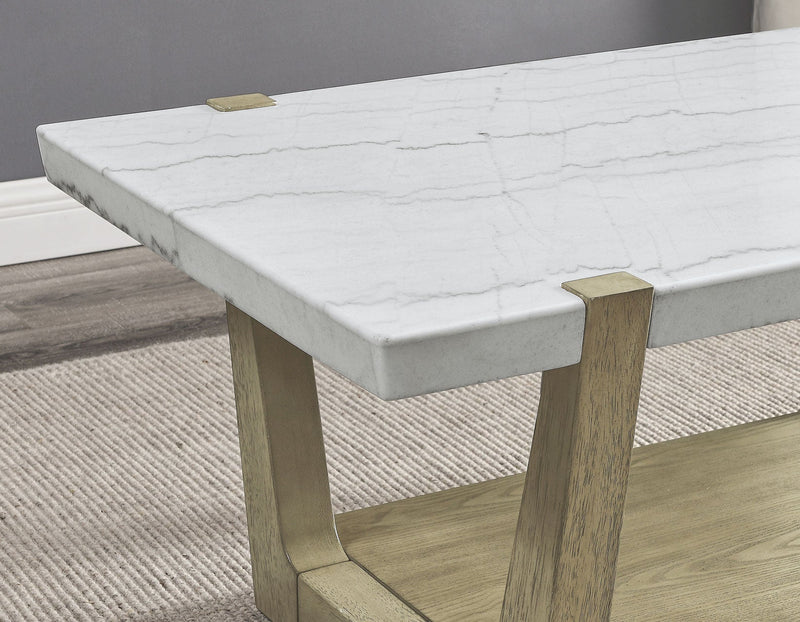 Perth White Marble Top Cocktail Table with Casters