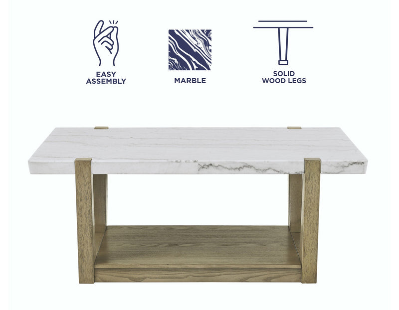 Perth White Marble Top Cocktail Table with Casters