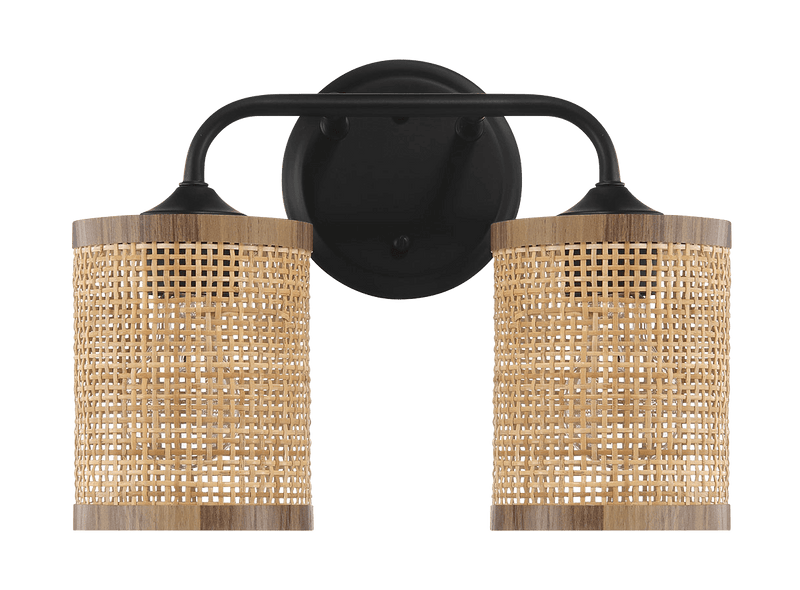 Quell Double Light Vanity With Natural Rattan Shade Wall Lamp