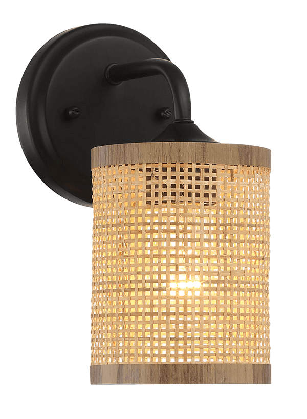 Reef Single Lights Wall Sconce With Natural Rattan Shade Rustic Wicker Wall Light