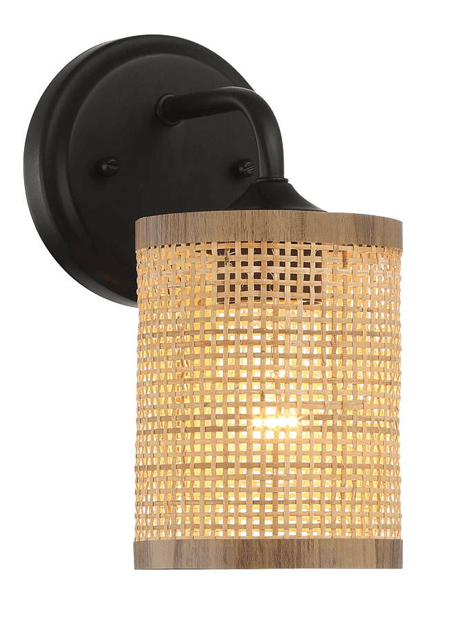 Reef Single Lights Wall Sconce With Natural Rattan Shade Rustic Wicker Wall Light