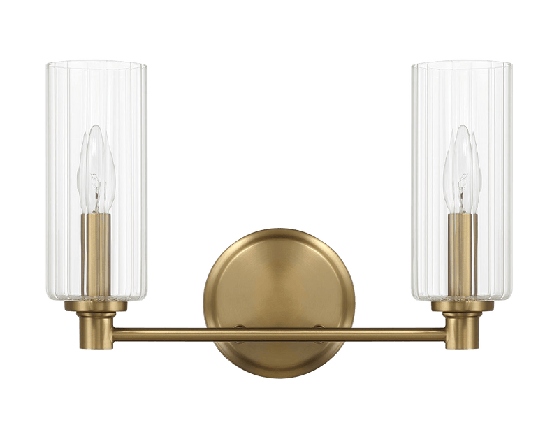 Regal Double Light Vanity With Clear Ribbed Glass - Satin Brass