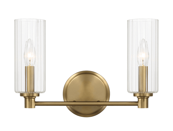 Regal Double Light Vanity With Clear Ribbed Glass - Satin Brass