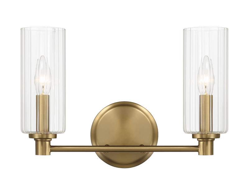 Regal Double Light Vanity With Clear Ribbed Glass - Satin Brass