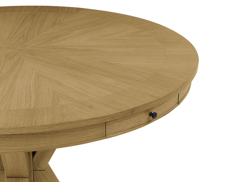 Rylie 48-inch Round Counter Dining Table with 4 Drawers and Folding Game Top, Natural Finish