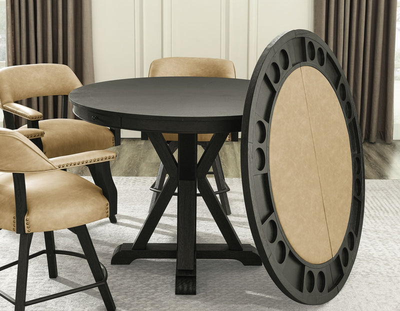 Rylie 48-inch Round Counter Dining Table with 4 Drawers and Game Top, Black Finish