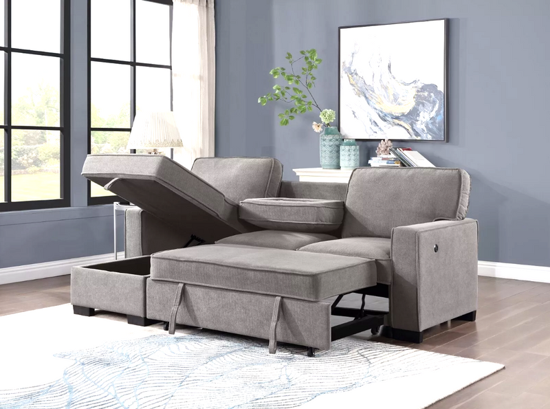 Marcos Gray Sectional With Pull-Out Bed