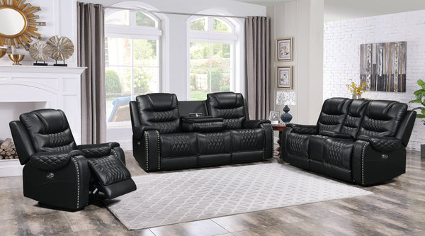 Harley Power Black Leather 3pcs Power Reclining Living Room Set