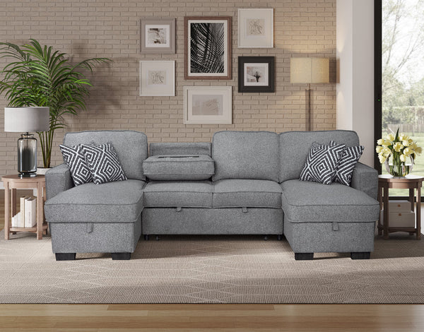 Sahara Gray - Double Storage Chaise Sectional w/ Drop Down Cupholders