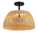 Twinkle Double Lights Semi Flush With Rattan Shade Black Metal Finish for Farmhouse Style