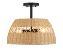 Twinkle Double Lights Semi Flush With Rattan Shade Black Metal Finish for Farmhouse Style